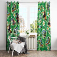 Hawaii Map with Plumeria Flower and Palaka Pattern Window Curtain Tropical Island Green Design
