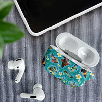 Hawaii Map with Plumeria Flower and Palaka Pattern AirPods Case Tropical Island Teal Design