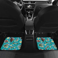 Hawaii Map with Plumeria Flower and Palaka Pattern Car Mats Tropical Island Teal Design