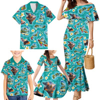 Hawaii Map with Plumeria Flower and Palaka Pattern Family Matching Mermaid Dress and Hawaiian Shirt Tropical Island Teal Design LT03 - Polynesian Pride