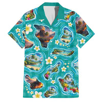 Hawaii Map with Plumeria Flower and Palaka Pattern Family Matching Tank Maxi Dress and Hawaiian Shirt Tropical Island Teal Design LT03 Dad's Shirt - Short Sleeve Teal - Polynesian Pride