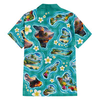 Hawaii Map with Plumeria Flower and Palaka Pattern Family Matching Tank Maxi Dress and Hawaiian Shirt Tropical Island Teal Design LT03 - Polynesian Pride