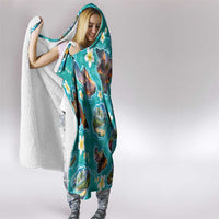 Hawaii Map with Plumeria Flower and Palaka Pattern Hooded Blanket Tropical Island Teal Design