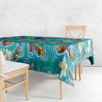 Hawaii Map with Plumeria Flower and Palaka Pattern Tablecloth Tropical Island Teal Design