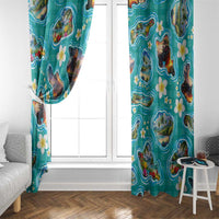 Hawaii Map with Plumeria Flower and Palaka Pattern Window Curtain Tropical Island Teal Design