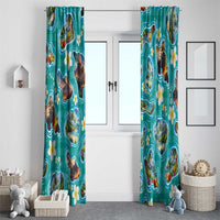 Hawaii Map with Plumeria Flower and Palaka Pattern Window Curtain Tropical Island Teal Design