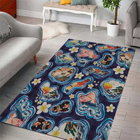 Hawaii Islands Map Design with Japanese Landscape Area Rug Hawaiian Japan Fusion Art Navy Color