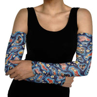 Hawaii Islands Map Design with Japanese Landscape Arm Sleeves Hawaiian Japan Fusion Art Navy Color