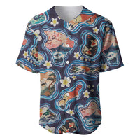 Hawaii Islands Map Design with Japanese Landscape Baseball Jersey Hawaiian Japan Fusion Art Navy Color