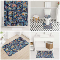 Hawaii Islands Map Design with Japanese Landscape Bathroom Set Hawaiian Japan Fusion Art Navy Color