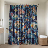 Hawaii Islands Map Design with Japanese Landscape Bathroom Set Hawaiian Japan Fusion Art Navy Color