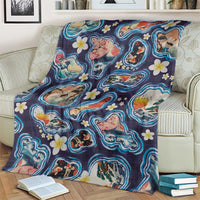 Hawaii Islands Map Design with Japanese Landscape Blanket Hawaiian Japan Fusion Art Navy Color
