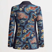 Hawaii Islands Map Design with Japanese Landscape Blazer Hawaiian Japan Fusion Art Navy Color