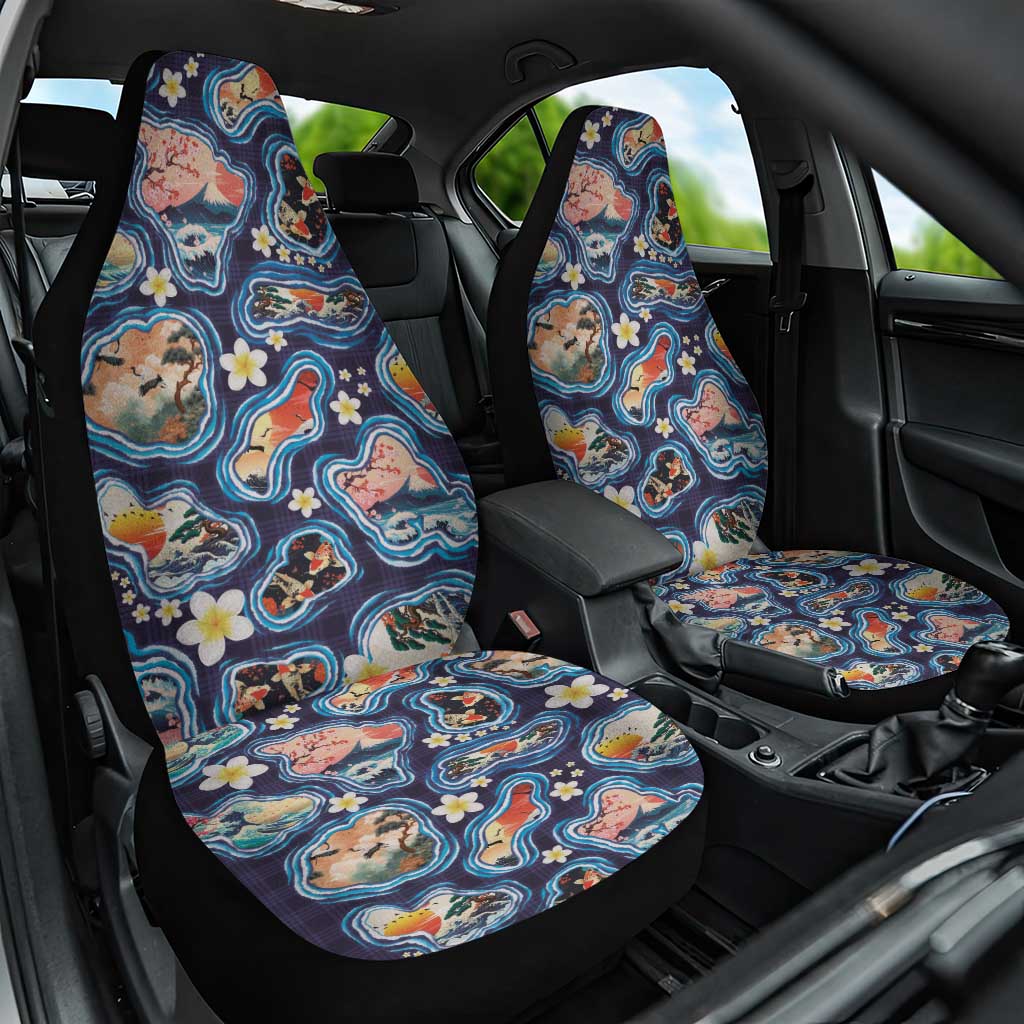 Hawaii Islands Map Design with Japanese Landscape Car Seat Cover Hawaiian Japan Fusion Art Navy Color