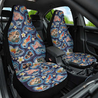 Hawaii Islands Map Design with Japanese Landscape Car Seat Cover Hawaiian Japan Fusion Art Navy Color