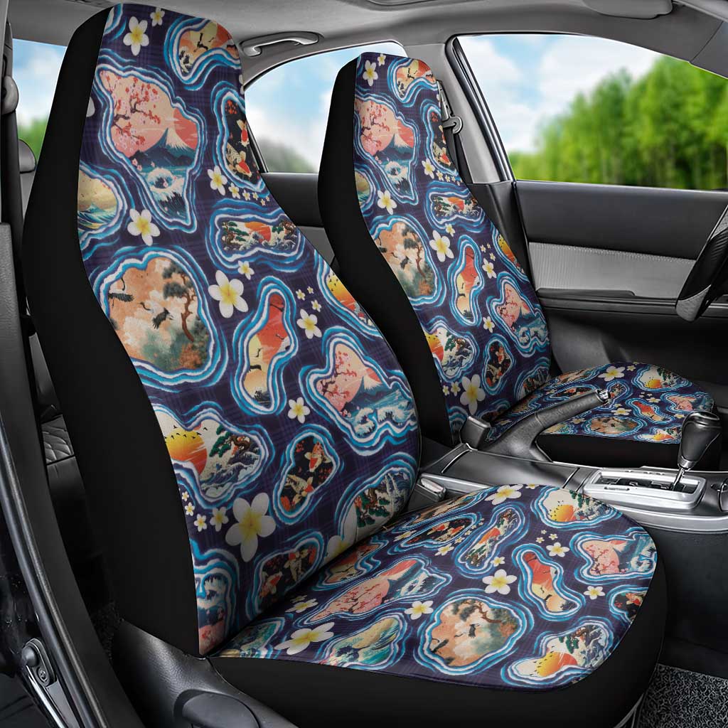 Hawaii Islands Map Design with Japanese Landscape Car Seat Cover Hawaiian Japan Fusion Art Navy Color