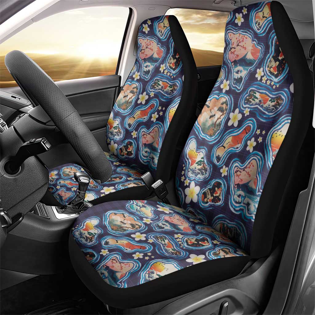 Hawaii Islands Map Design with Japanese Landscape Car Seat Cover Hawaiian Japan Fusion Art Navy Color
