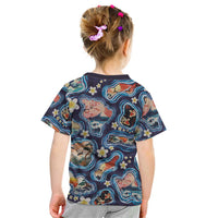 Hawaii Islands Map Design with Japanese Landscape Kid T Shirt Hawaiian Japan Fusion Art Navy Color