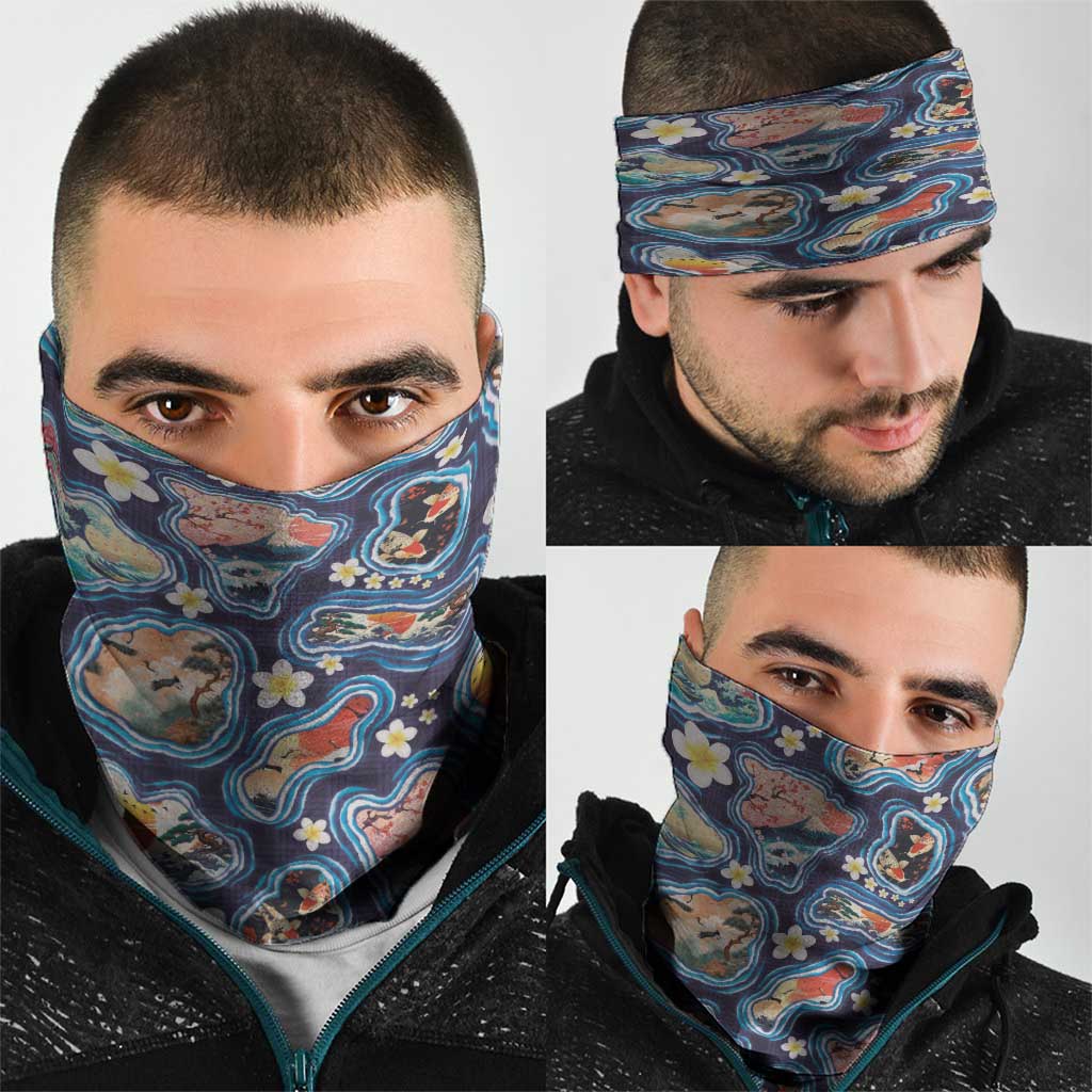 Hawaii Islands Map Design with Japanese Landscape Neck Gaiter Hawaiian Japan Fusion Art Navy Color