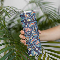 Hawaii Islands Map Design with Japanese Landscape Skinny Tumbler Hawaiian Japan Fusion Art Navy Color LT03 - Polynesian Pride