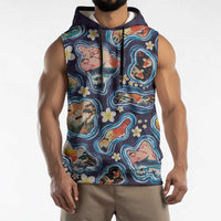 Hawaii Islands Map Design with Japanese Landscape Sleeveless Hoodie Hawaiian Japan Fusion Art Navy Color LT03 - Polynesian Pride