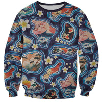 Hawaii Islands Map Design with Japanese Landscape Sweatshirt Hawaiian Japan Fusion Art Navy Color