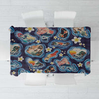 Hawaii Islands Map Design with Japanese Landscape Tablecloth Hawaiian Japan Fusion Art Navy Color