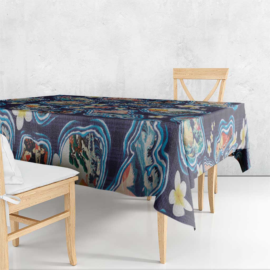 Hawaii Islands Map Design with Japanese Landscape Tablecloth Hawaiian Japan Fusion Art Navy Color
