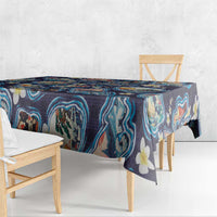 Hawaii Islands Map Design with Japanese Landscape Tablecloth Hawaiian Japan Fusion Art Navy Color
