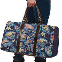 Hawaii Islands Map Design with Japanese Landscape Travel Bag Hawaiian Japan Fusion Art Navy Color
