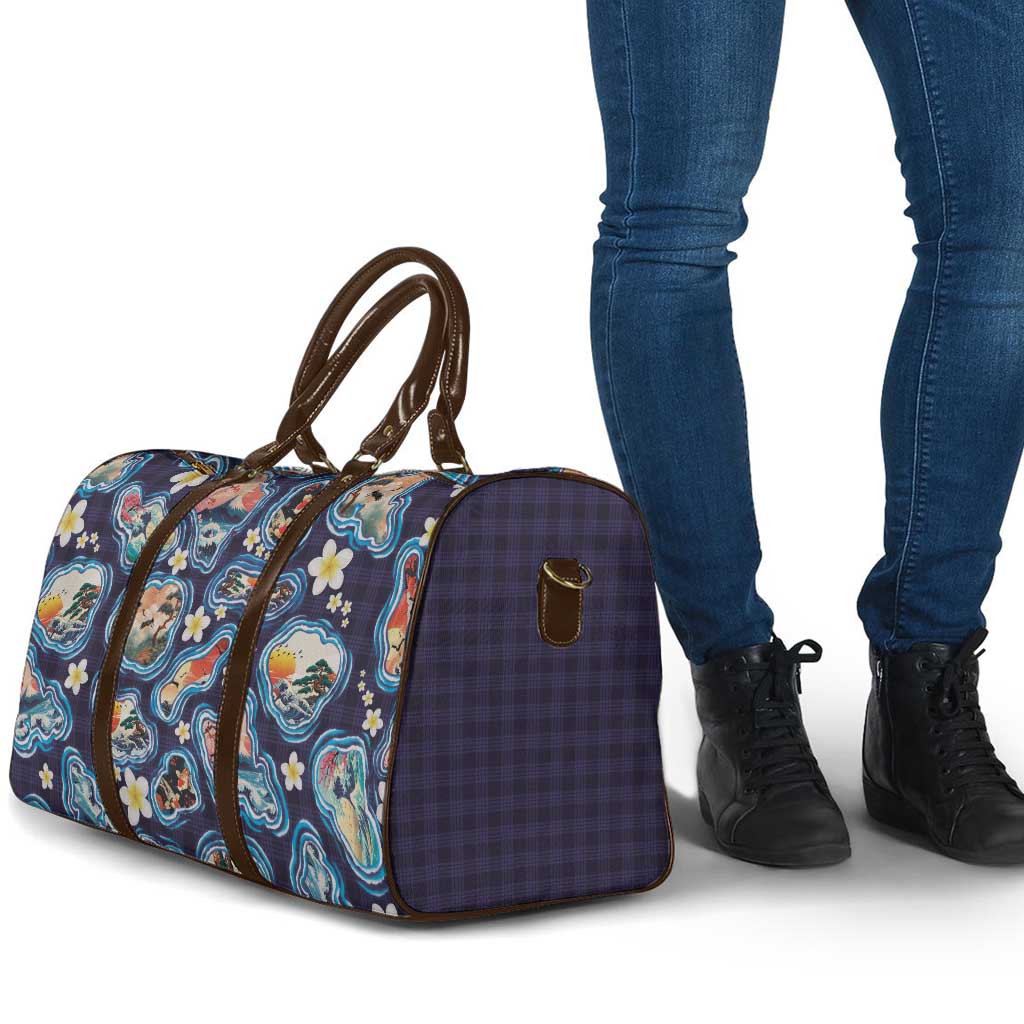 Hawaii Islands Map Design with Japanese Landscape Travel Bag Hawaiian Japan Fusion Art Navy Color