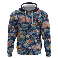 Hawaii Islands Map Design with Japanese Landscape Zip Hoodie Hawaiian Japan Fusion Art Navy Color
