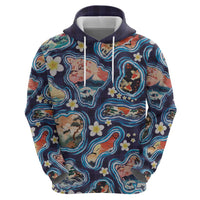 Hawaii Islands Map Design with Japanese Landscape Zip Hoodie Hawaiian Japan Fusion Art Navy Color