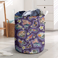 Hawaii Islands Map Design with Japanese Landscape Laundry Basket Hawaiian Japan Fusion Art Purple Color