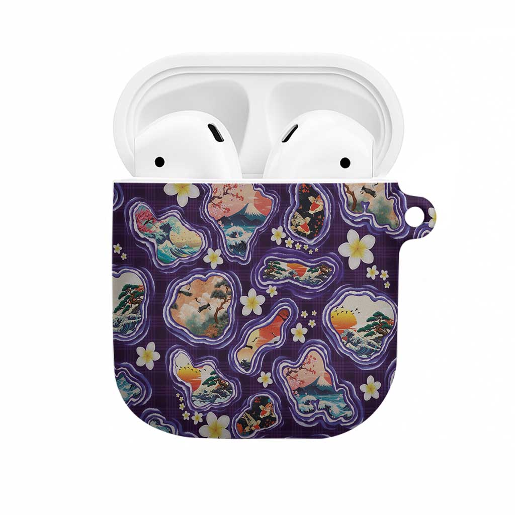 Hawaii Islands Map Design with Japanese Landscape AirPods Case Hawaiian Japan Fusion Art Purple Color
