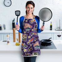 Hawaii Islands Map Design with Japanese Landscape Apron Hawaiian Japan Fusion Art Purple Color