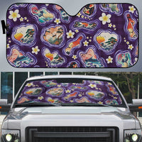 Hawaii Islands Map Design with Japanese Landscape Auto Sun Shade Hawaiian Japan Fusion Art Purple Color
