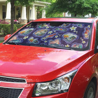 Hawaii Islands Map Design with Japanese Landscape Auto Sun Shade Hawaiian Japan Fusion Art Purple Color