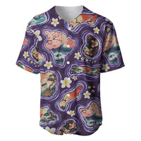 Hawaii Islands Map Design with Japanese Landscape Baseball Jersey Hawaiian Japan Fusion Art Purple Color