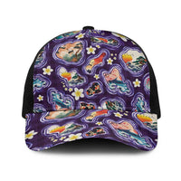 Hawaii Islands Map Design with Japanese Landscape Baseball Net Cap Hawaiian Japan Fusion Art Purple Color