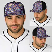 Hawaii Islands Map Design with Japanese Landscape Baseball Net Cap Hawaiian Japan Fusion Art Purple Color