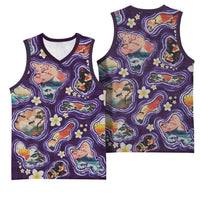 Hawaii Islands Map Design with Japanese Landscape Basketball Jersey Hawaiian Japan Fusion Art Purple Color LT03 - Polynesian Pride