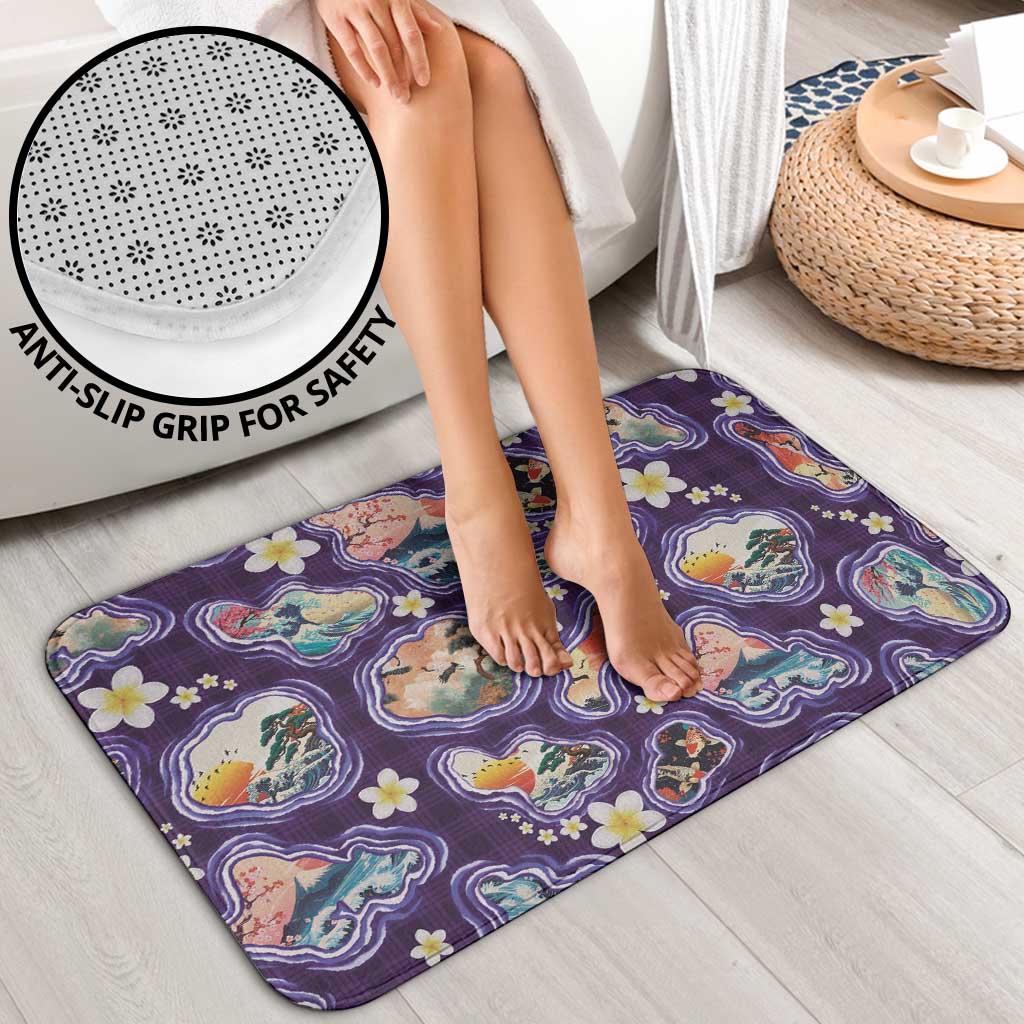 Hawaii Islands Map Design with Japanese Landscape Bathroom Set Hawaiian Japan Fusion Art Purple Color
