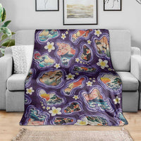 Hawaii Islands Map Design with Japanese Landscape Blanket Hawaiian Japan Fusion Art Purple Color