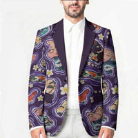 Hawaii Islands Map Design with Japanese Landscape Blazer Hawaiian Japan Fusion Art Purple Color