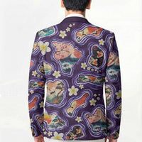 Hawaii Islands Map Design with Japanese Landscape Blazer Hawaiian Japan Fusion Art Purple Color