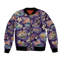 Hawaii Islands Map Design with Japanese Landscape Bomber Jacket Hawaiian Japan Fusion Art Purple Color