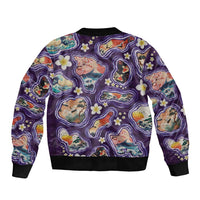 Hawaii Islands Map Design with Japanese Landscape Bomber Jacket Hawaiian Japan Fusion Art Purple Color