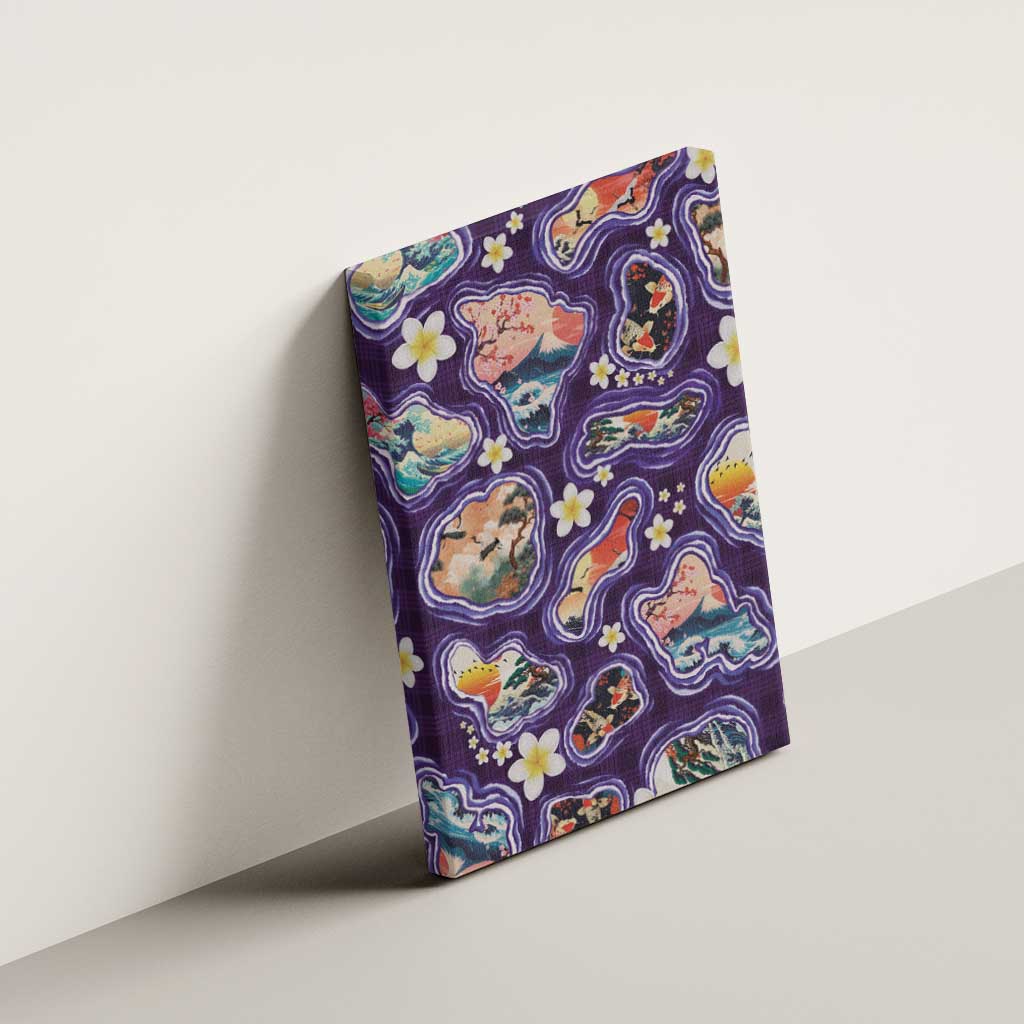 Hawaii Islands Map Design with Japanese Landscape Canvas Wall Art Hawaiian Japan Fusion Art Purple Color