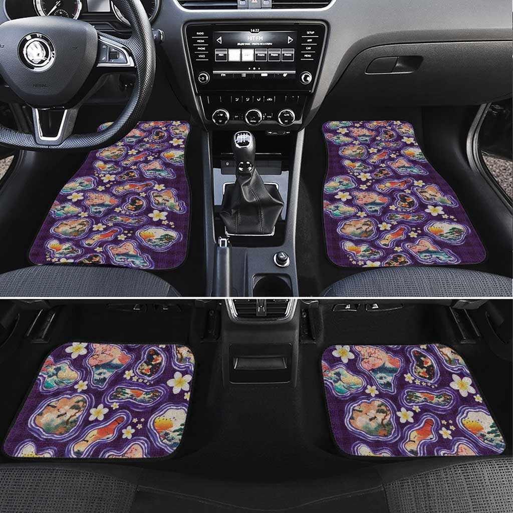 Hawaii Islands Map Design with Japanese Landscape Car Mats Hawaiian Japan Fusion Art Purple Color